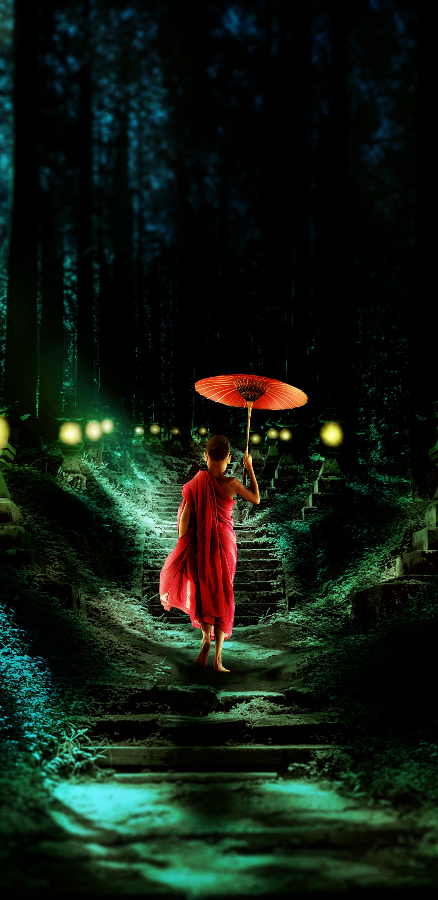 Mujer en Vestido Rojo Sosteniendo Paraguas Caminando Por la Vía. Wallpaper in 1440x2960 Resolution