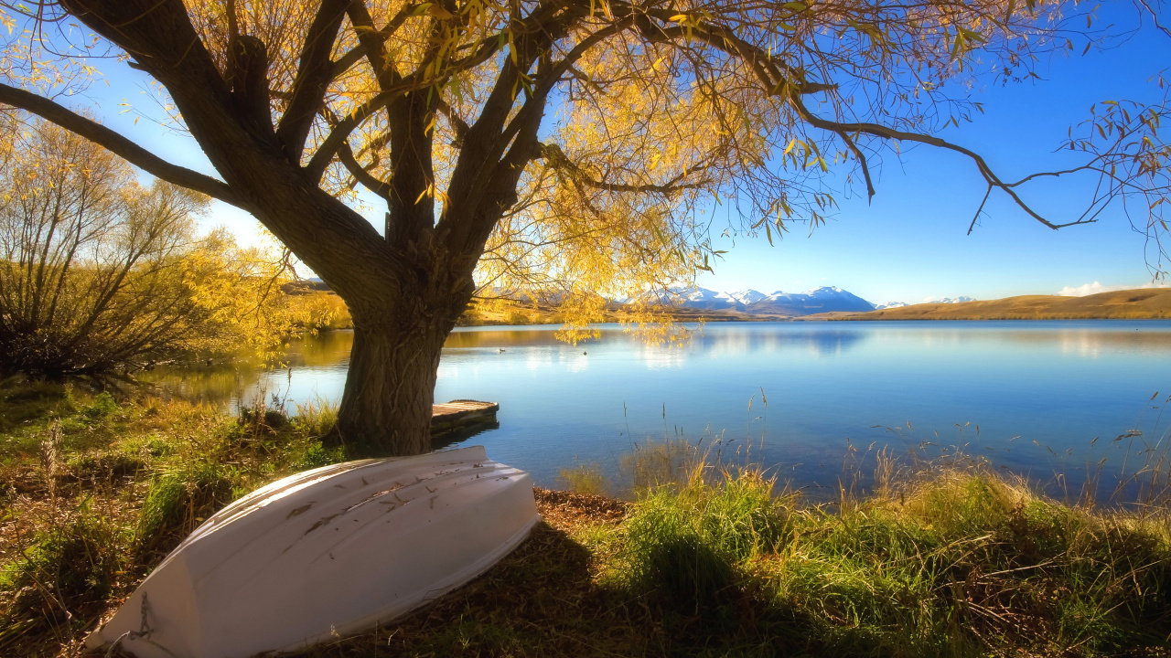 White Boat on Lake Shore During Daytime. Wallpaper in 1280x720 Resolution