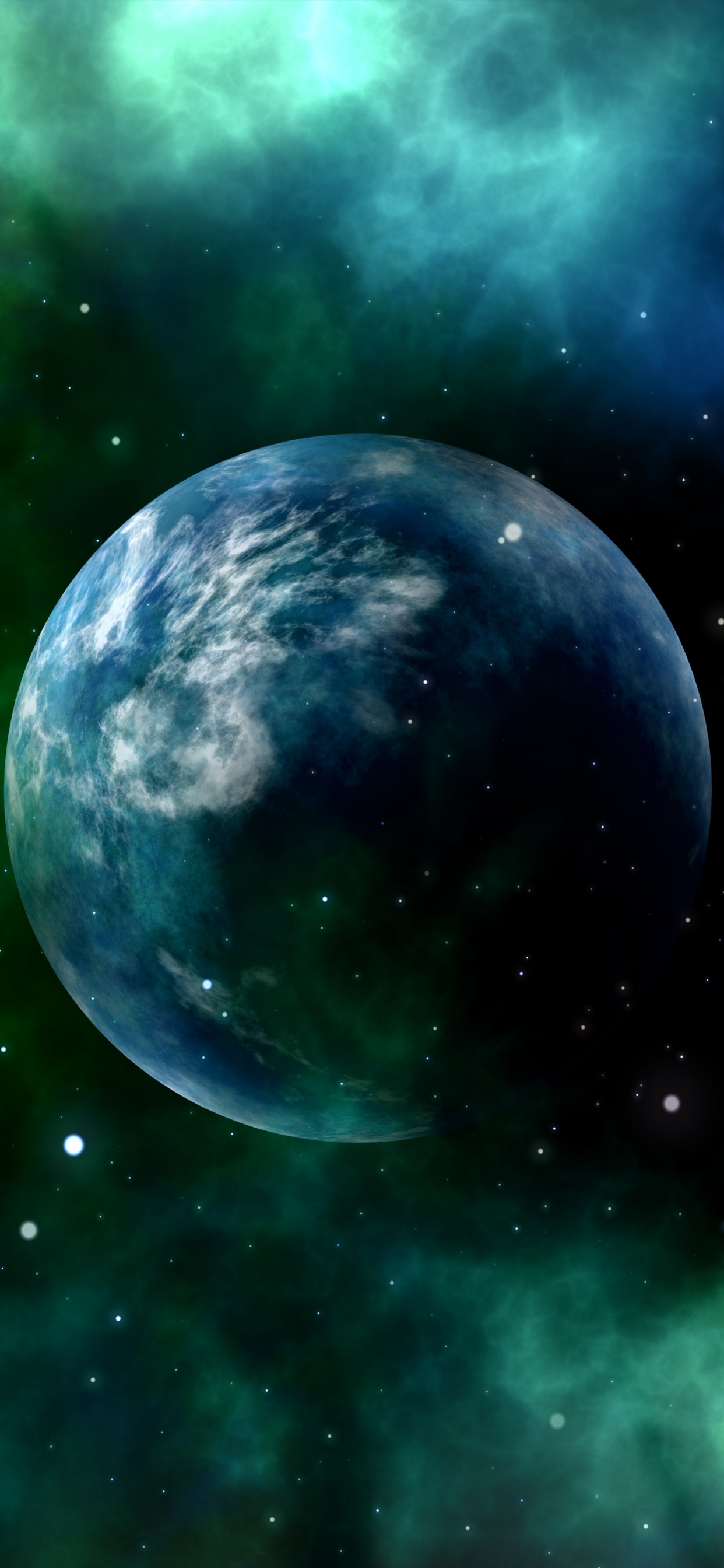 Planète Bleue et Verte Avec Des Lumières Vertes et Bleues. Wallpaper in 1242x2688 Resolution