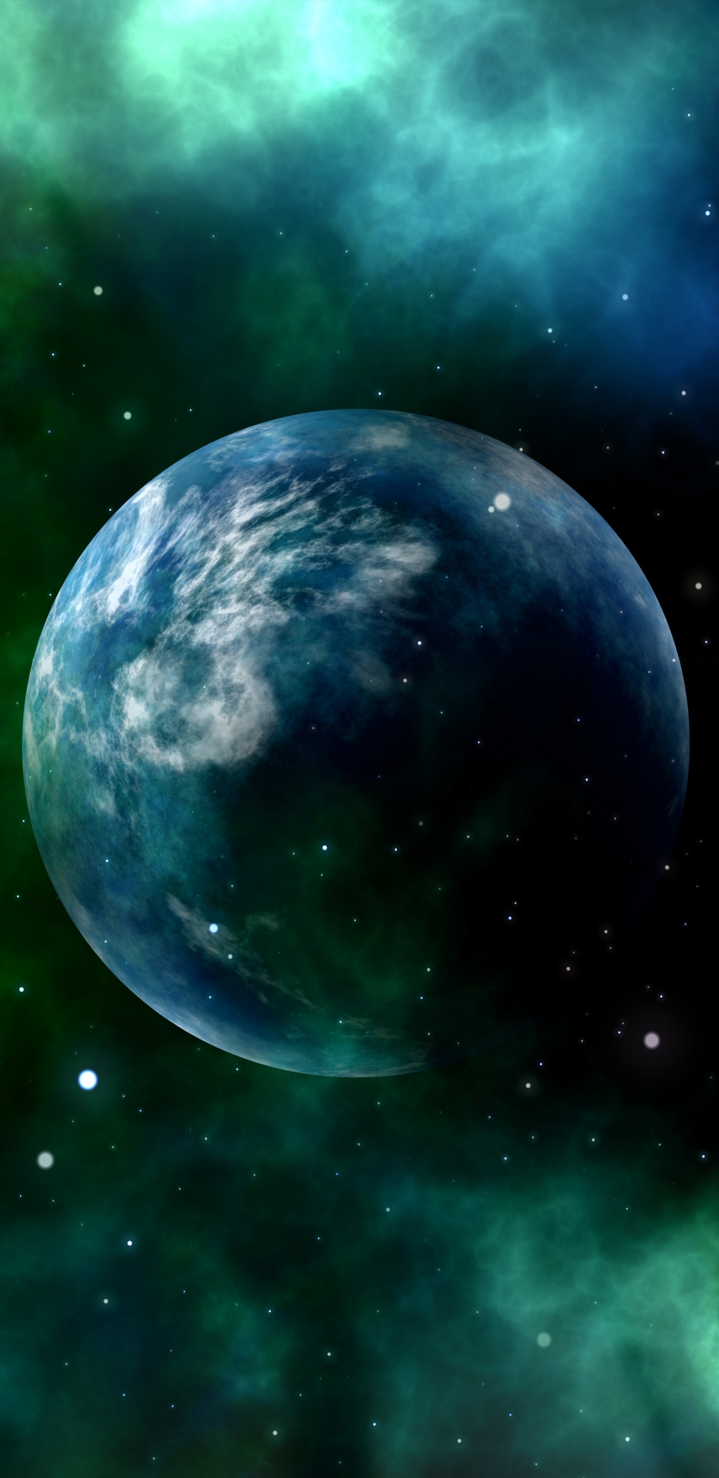 Planeta Azul y Verde Con Luces Verdes y Azules.. Wallpaper in 1440x2960 Resolution