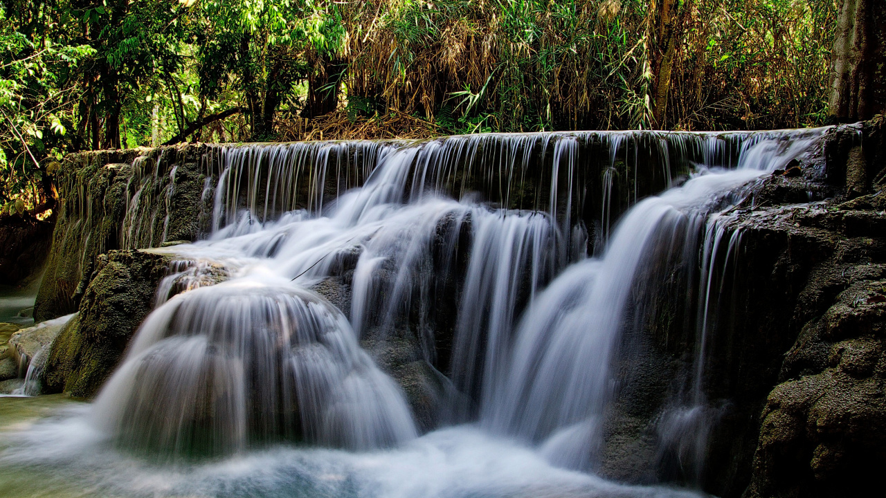 Wasser Fällt im Wald. Wallpaper in 1280x720 Resolution