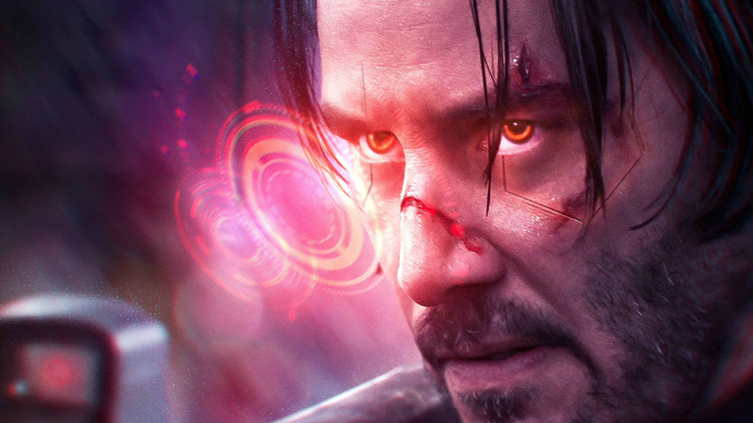 Keanu Reeves, Cyberpunk 2077, Fan-Kunst, Nase, Lippe. Wallpaper in 2560x1440 Resolution