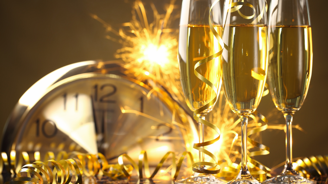 Champagner, Neujahr, Silvester, Neue Jahre Tag, Wein. Wallpaper in 1280x720 Resolution