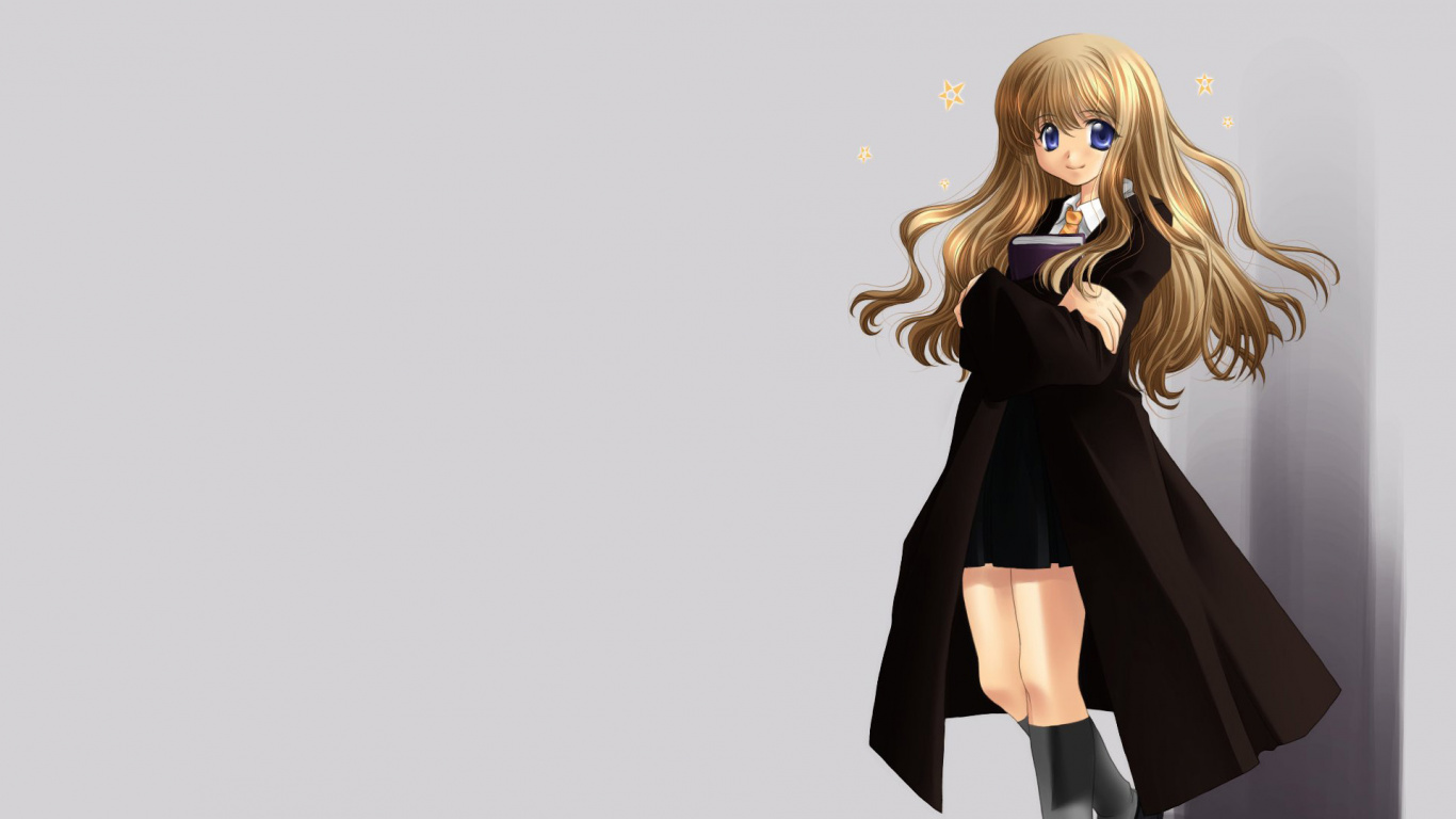 Blonde Haired Girl in Black Dress Illustration. Wallpaper in 1366x768 Resolution