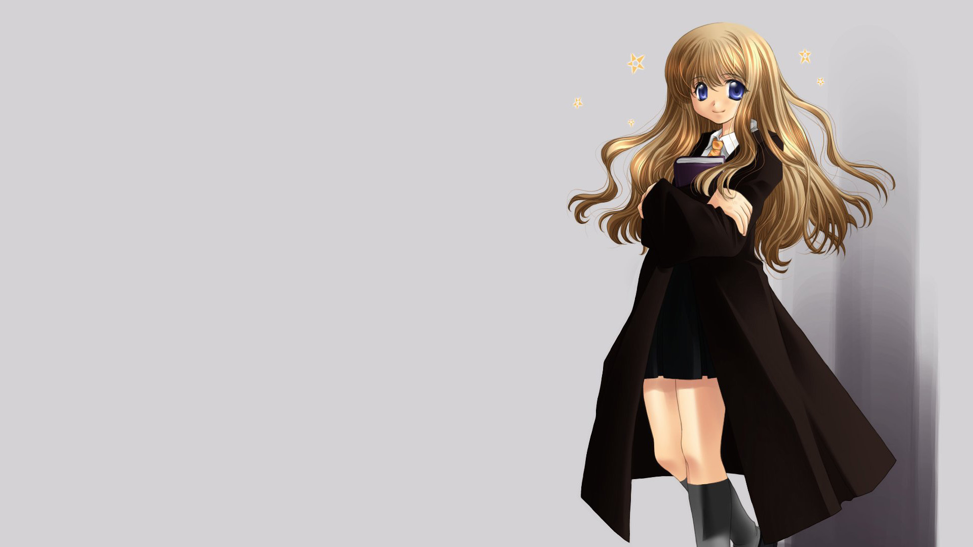 Fille Aux Cheveux Blonde en Illustration de Robe Noire. Wallpaper in 1920x1080 Resolution