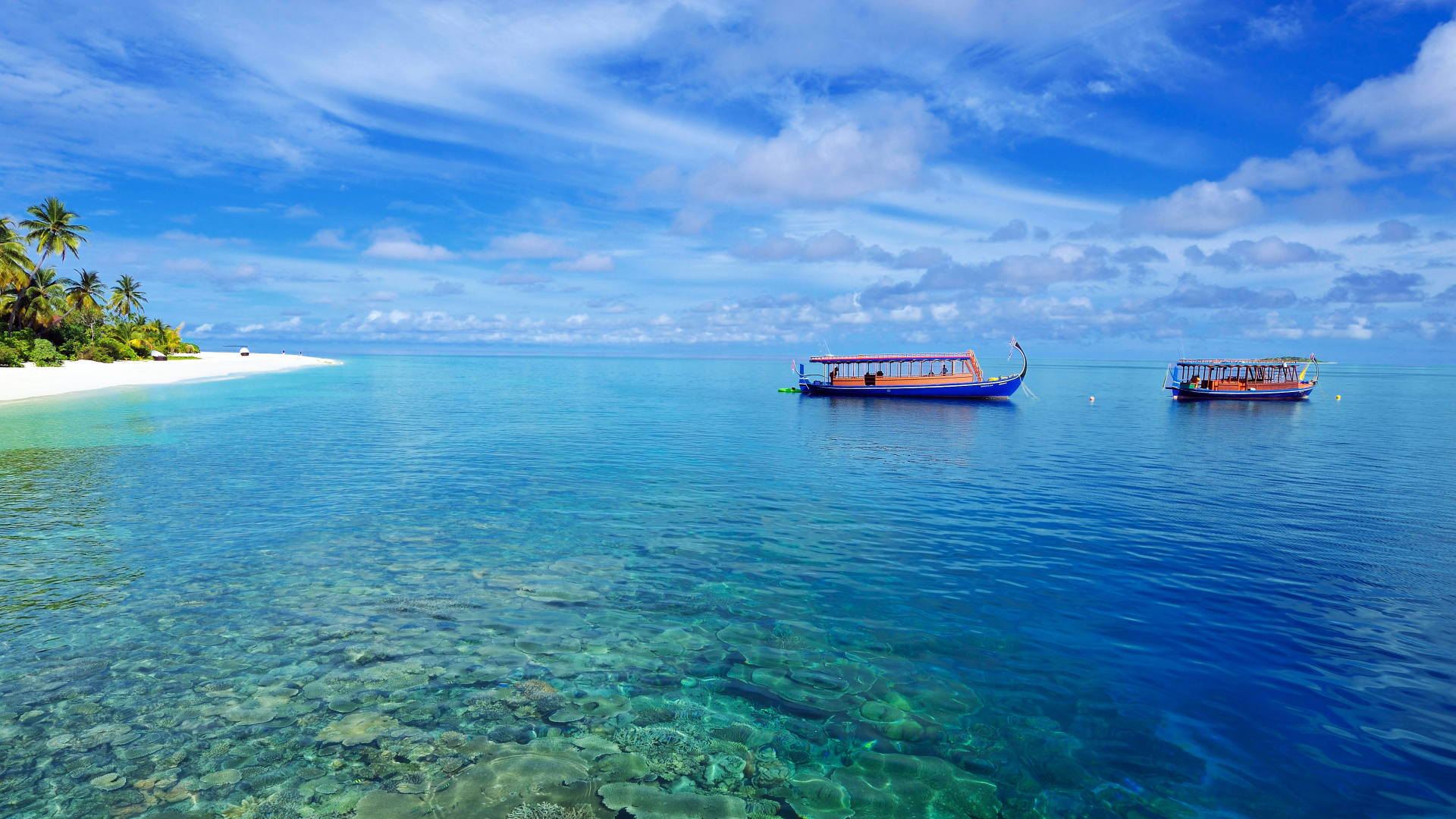 Red and White Boat on Sea Under Blue Sky During Daytime. Wallpaper in 1920x1080 Resolution