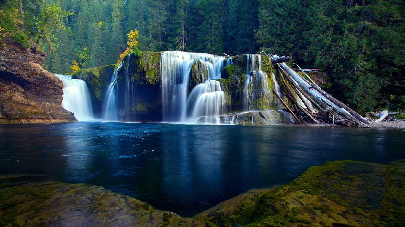 Cascadas en el Bosque Durante el Día.. Wallpaper in 1366x768 Resolution
