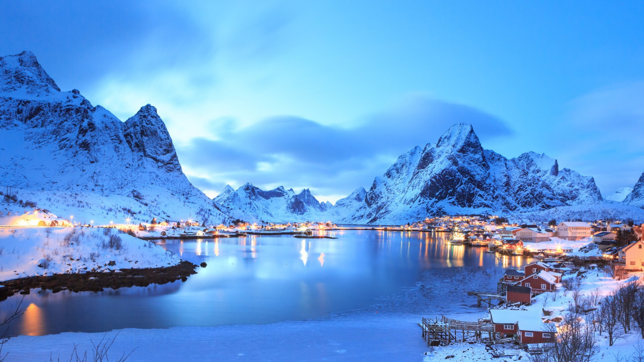 Val Thoermer Lofoten Noruega, Lofoten, Henningsvr, Invierno, Las Formaciones Montañosas. Wallpaper in 1280x720 Resolution