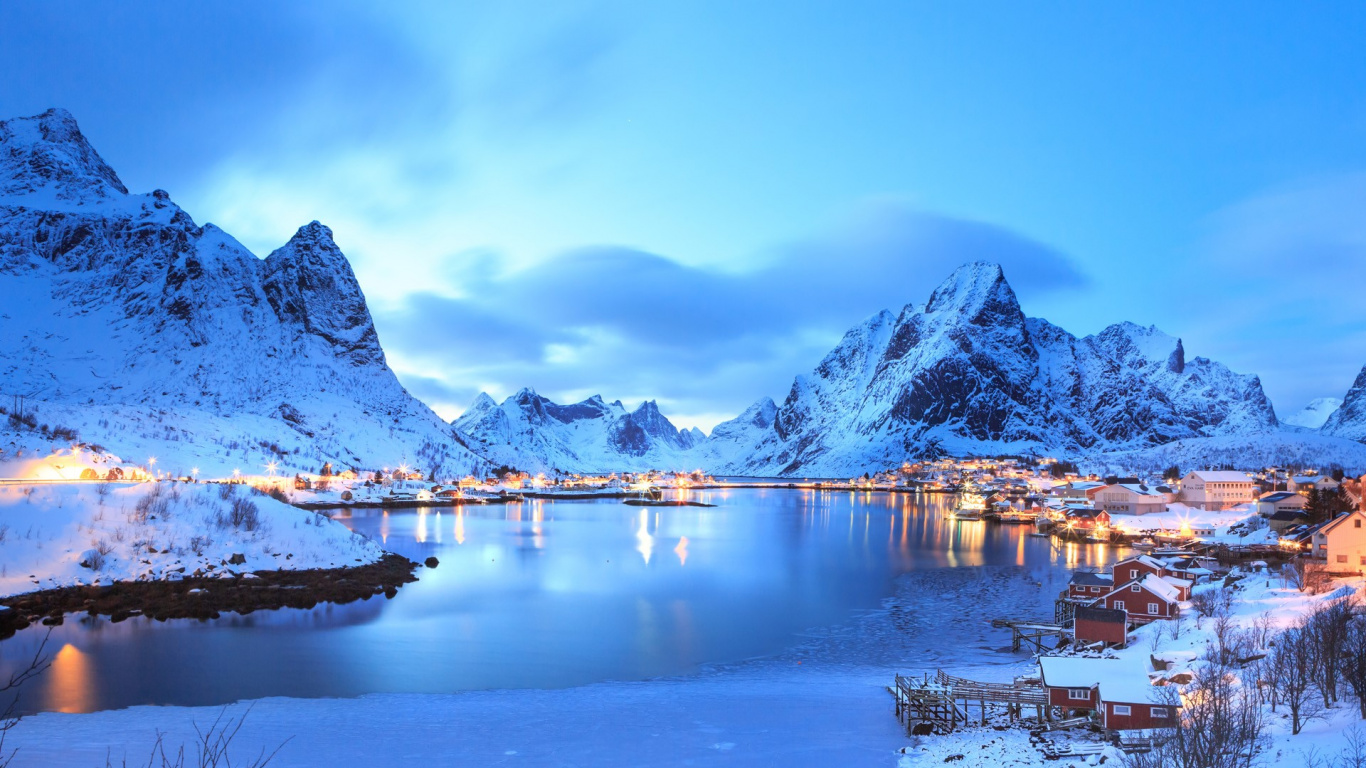 Val Thoermer Lofoten Norway, Lofoten, Henningsvr, Winter, Mountainous Landforms. Wallpaper in 1366x768 Resolution