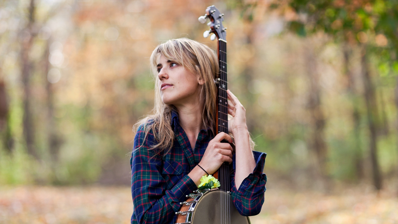 Musical Instrument, Autumn, Girl, Mill, Grasses. Wallpaper in 1366x768 Resolution