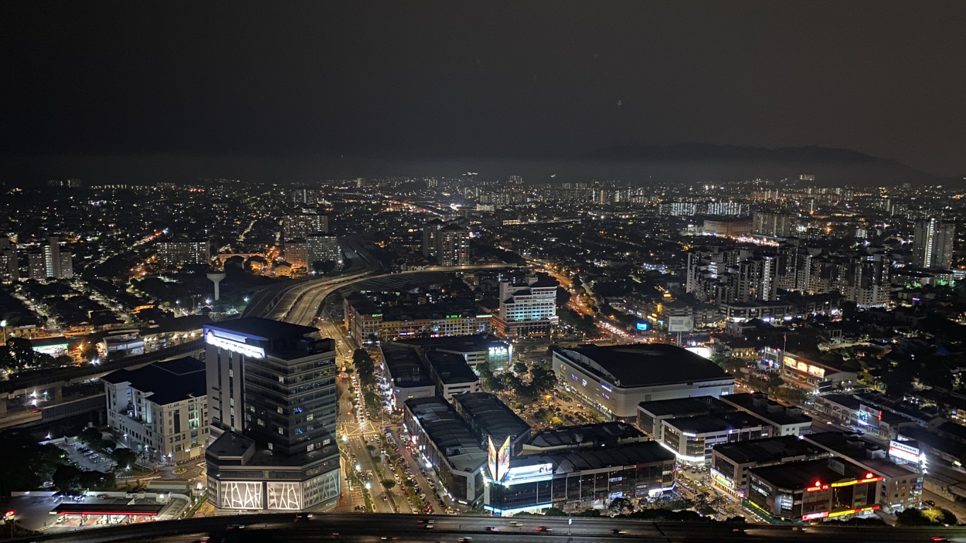 Night, City, Urban Area, Metropolis, Darkness. Wallpaper in 1366x768 Resolution