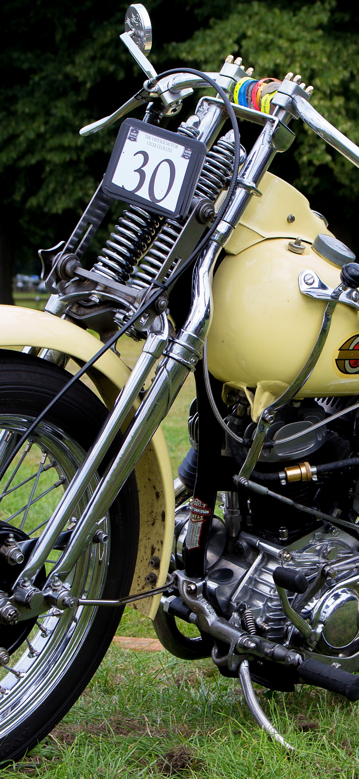 Yellow and Black Cruiser Motorcycle on Green Grass Field During Daytime. Wallpaper in 1242x2688 Resolution