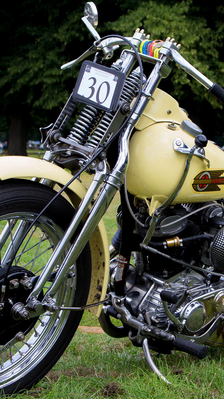 Yellow and Black Cruiser Motorcycle on Green Grass Field During Daytime. Wallpaper in 750x1334 Resolution