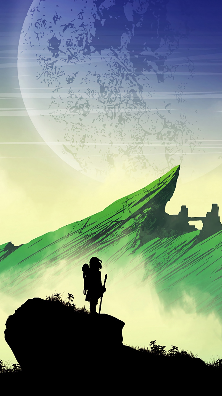 Peinture de Montagne Verte et Noire. Wallpaper in 750x1334 Resolution