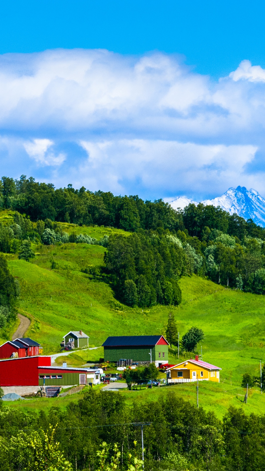 Red and White House on Green Grass Field Under Blue Sky and White Clouds During Daytime. Wallpaper in 1080x1920 Resolution