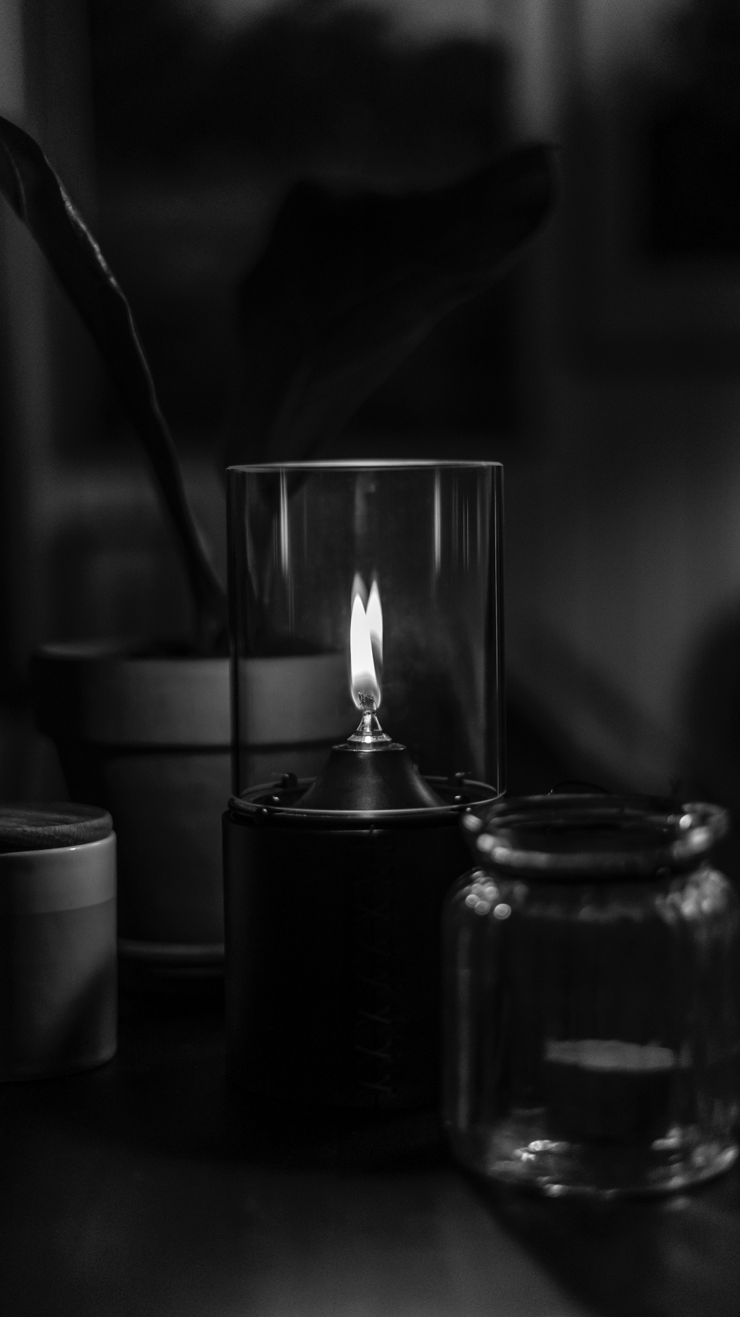 Grayscale Photo of Lighted Candle. Wallpaper in 1080x1920 Resolution