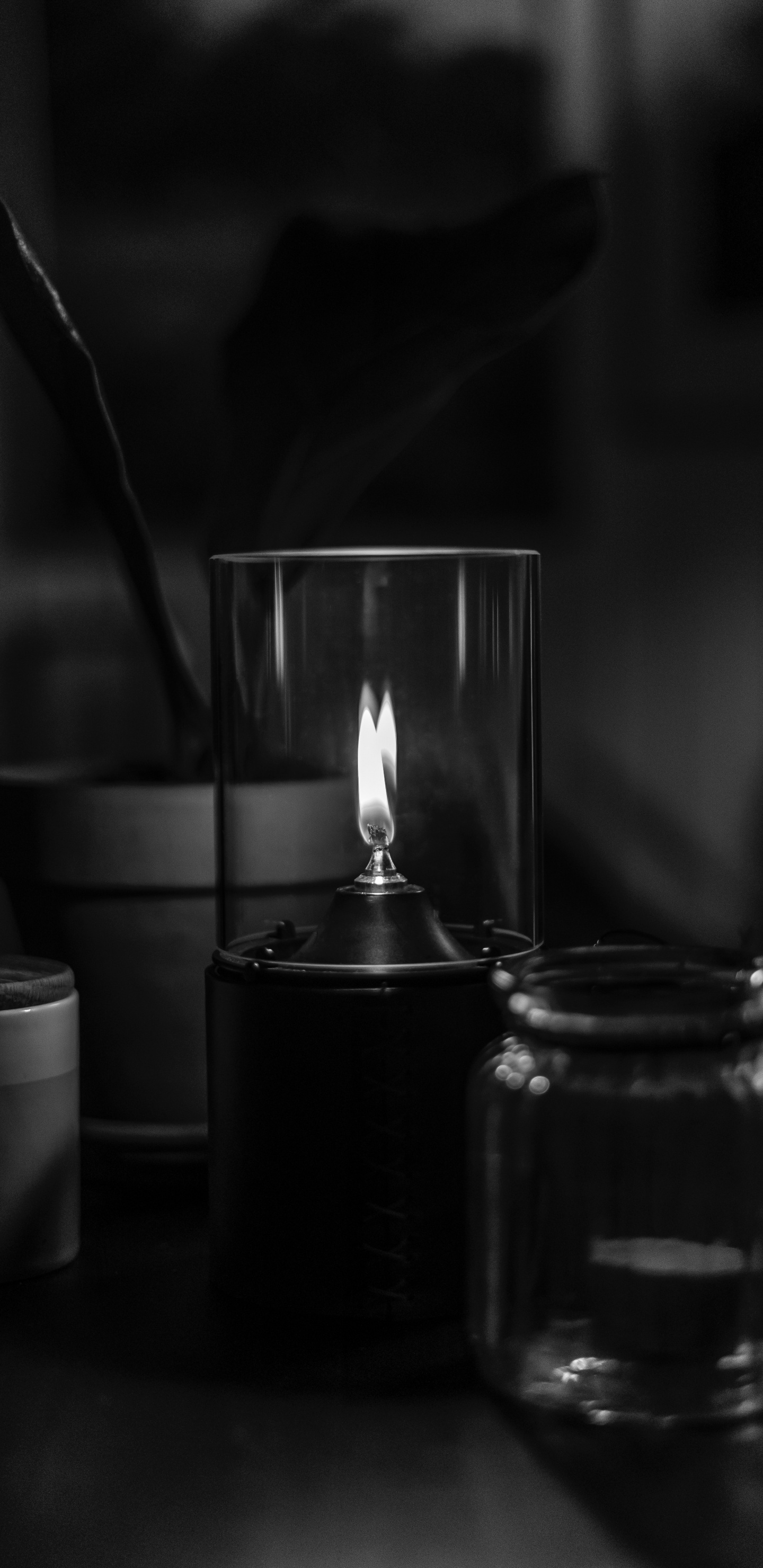 Photo en Niveaux de Gris D'une Bougie Allumée. Wallpaper in 1440x2960 Resolution