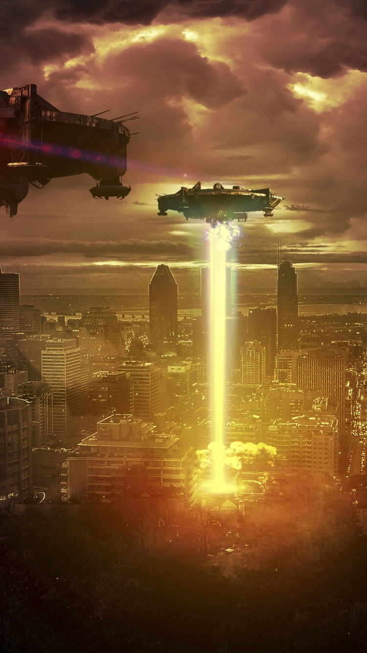 Horizonte de la Ciudad Con Fuegos Artificiales Durante la Noche.. Wallpaper in 750x1334 Resolution