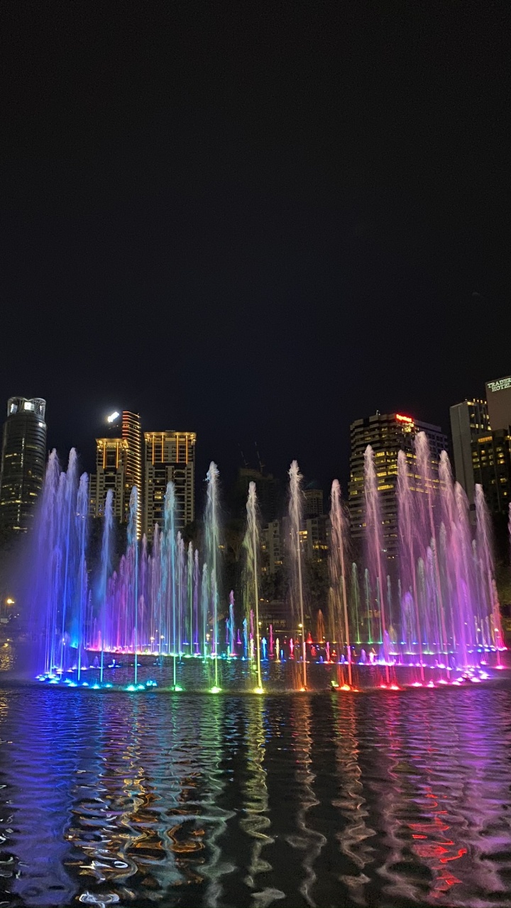 Reflection, Water, Fountain, Night, Liquid. Wallpaper in 720x1280 Resolution