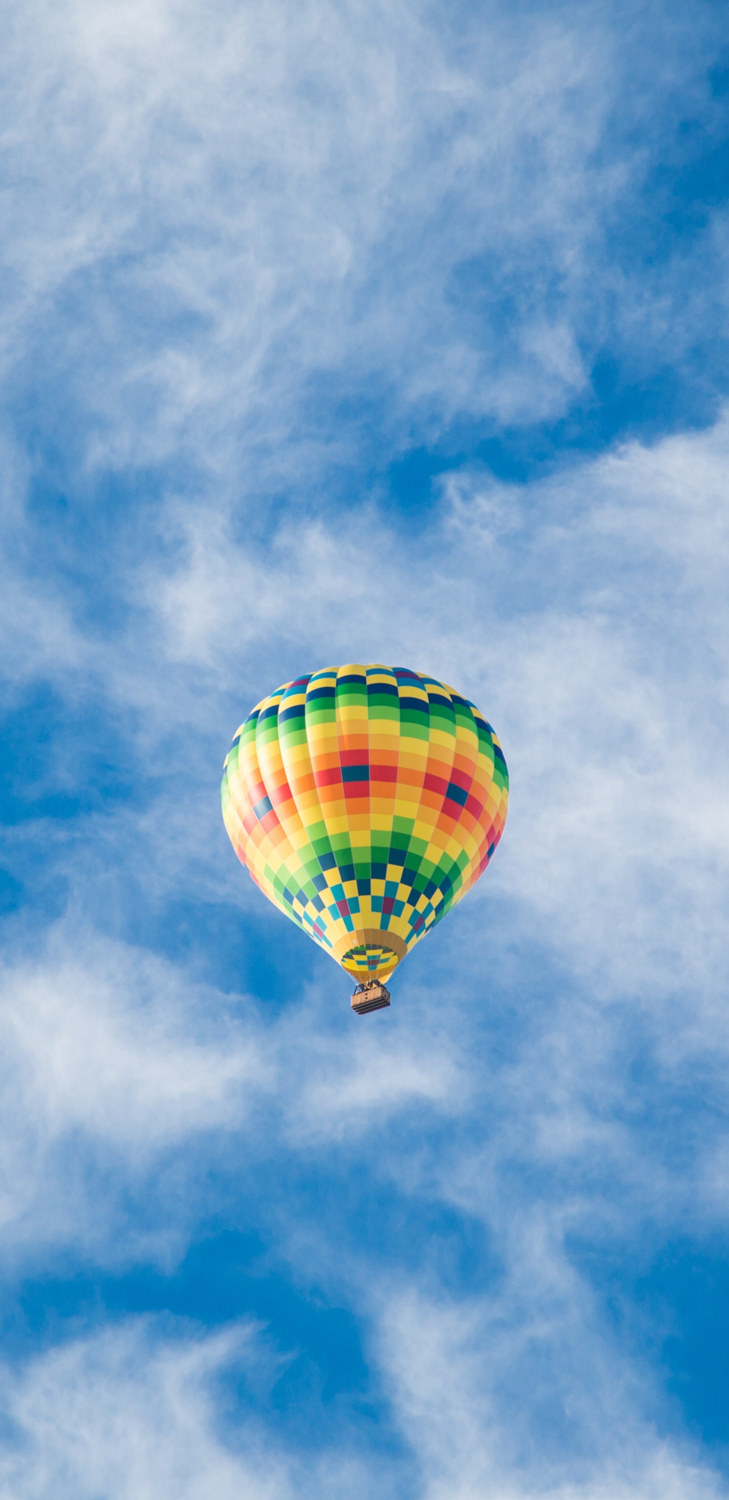 Yellow Hot Air Balloon in Mid Air Under Blue Sky During Daytime. Wallpaper in 1440x2960 Resolution