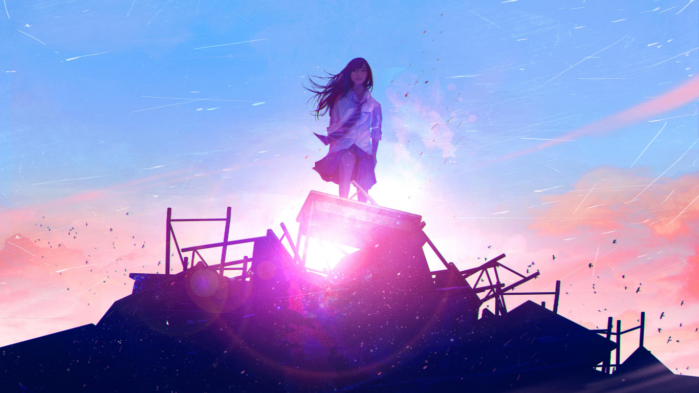 Woman in White Long Sleeve Shirt Sitting on Chair. Wallpaper in 1366x768 Resolution