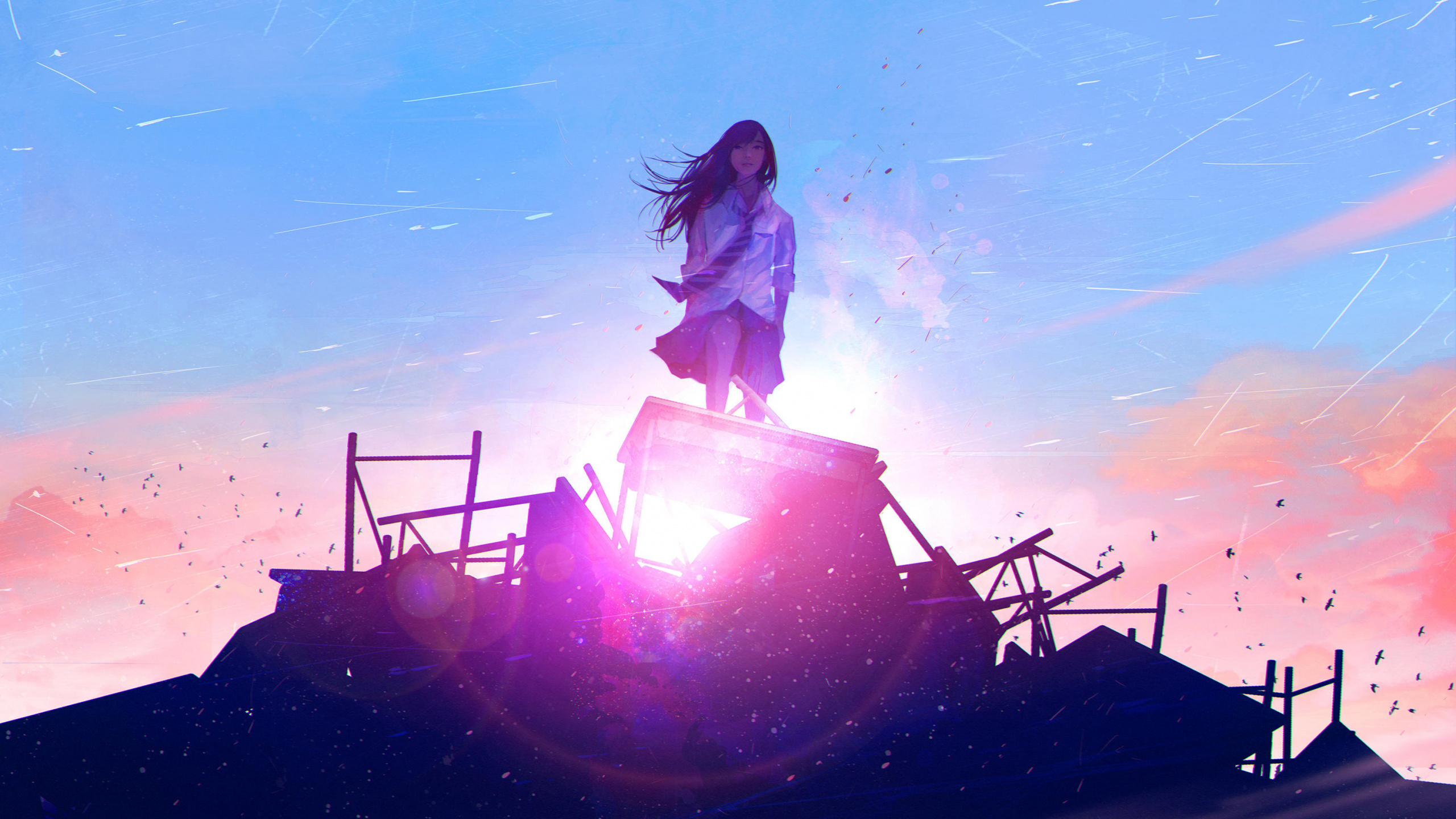 Woman in White Long Sleeve Shirt Sitting on Chair. Wallpaper in 2560x1440 Resolution