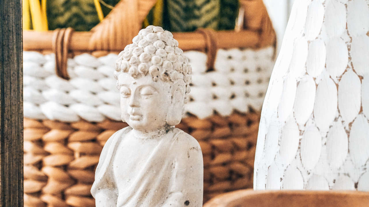 Angel Ceramic Figurine on Brown Woven Basket. Wallpaper in 1280x720 Resolution