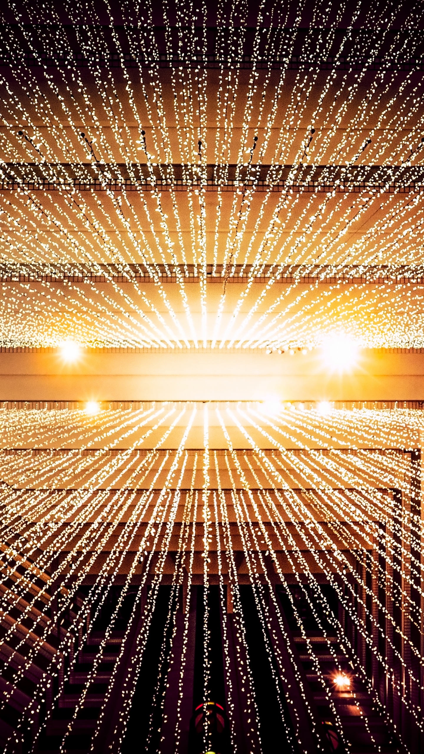 White String Lights on Black and White Wall. Wallpaper in 1440x2560 Resolution