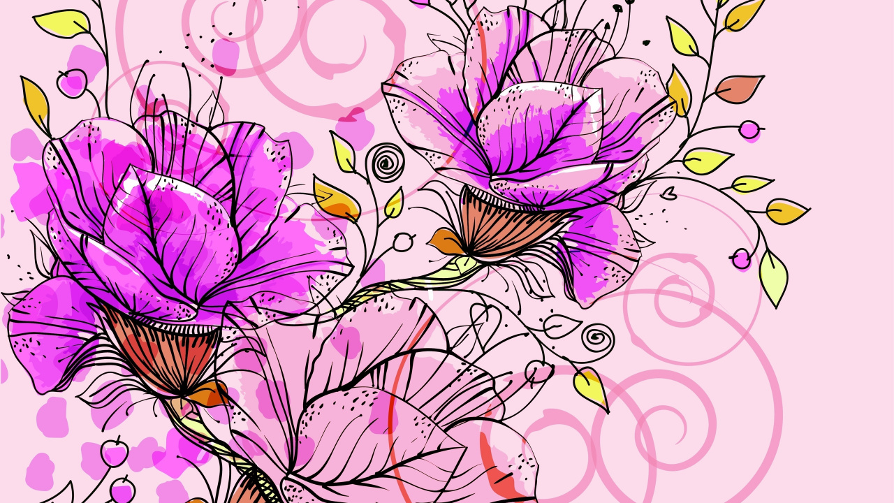 Lila Und Weiße Blumenillustration. Wallpaper in 1280x720 Resolution