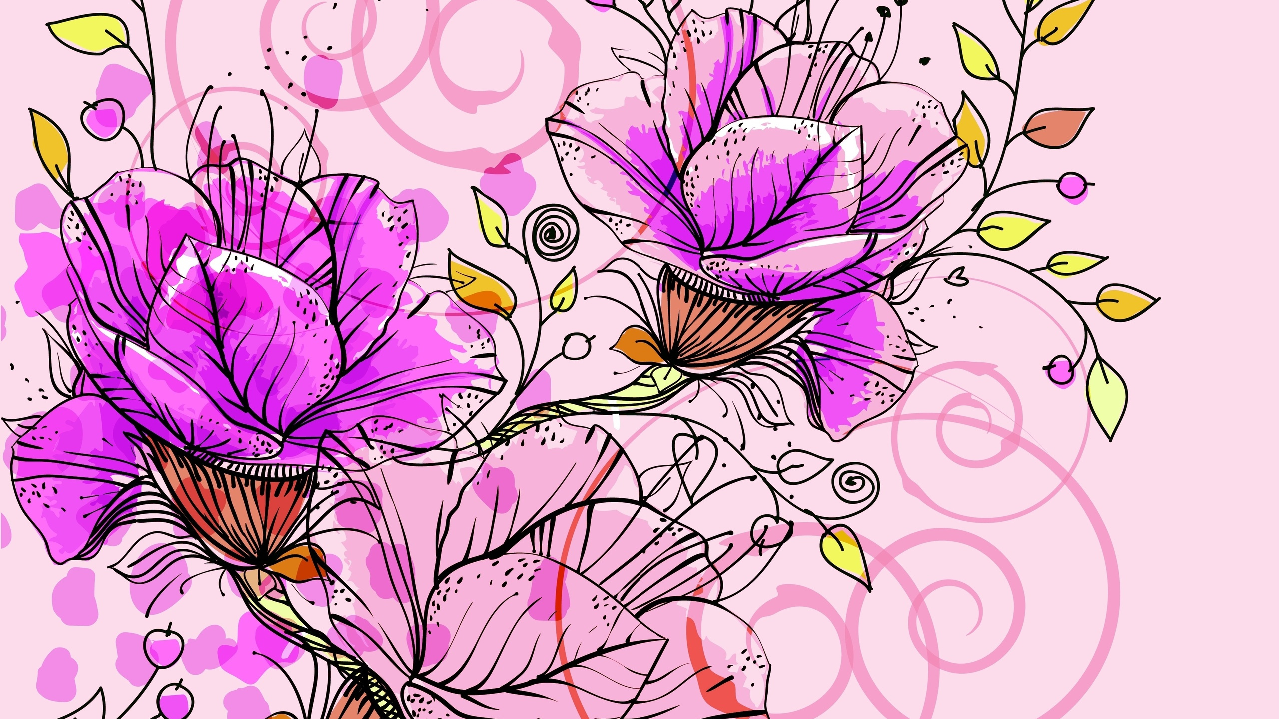 Lila Und Weiße Blumenillustration. Wallpaper in 2560x1440 Resolution