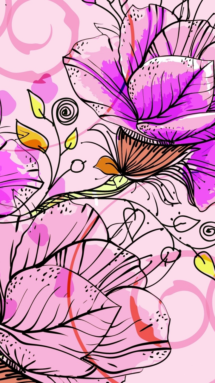 Lila Und Weiße Blumenillustration. Wallpaper in 720x1280 Resolution