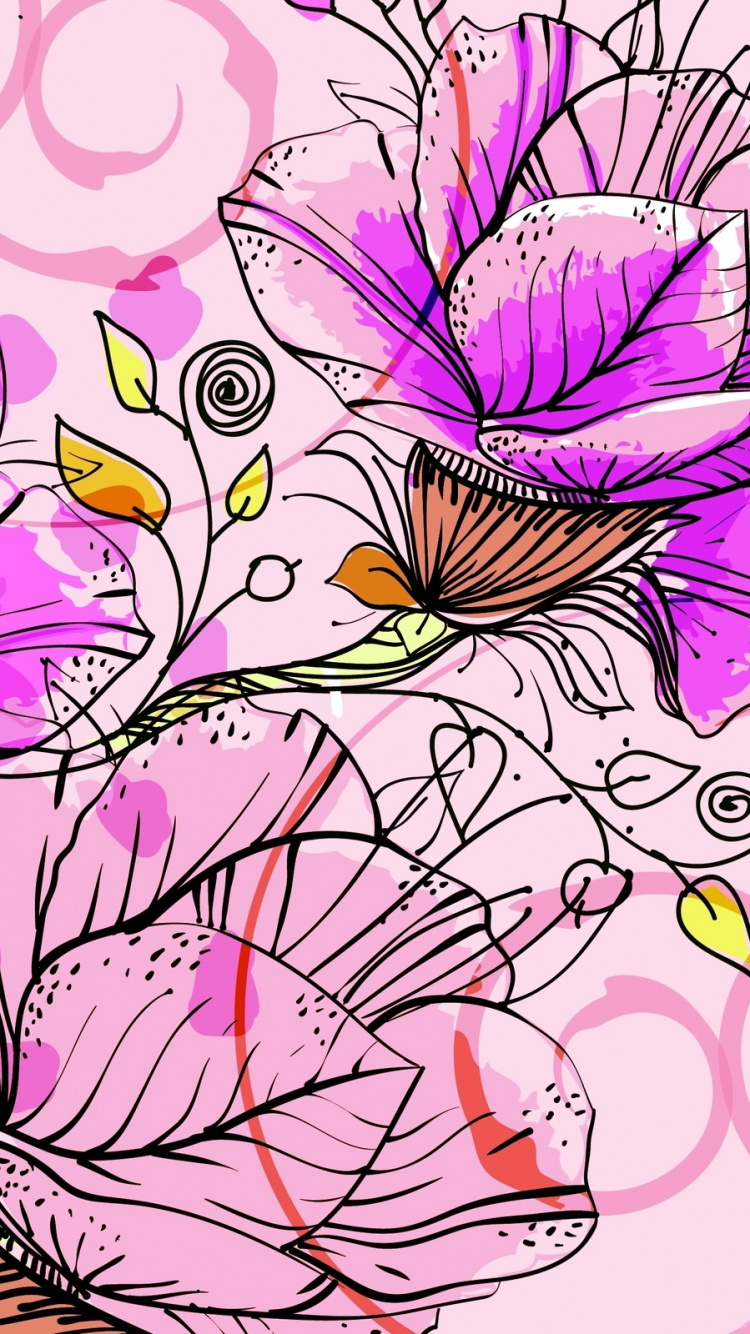 Lila Und Weiße Blumenillustration. Wallpaper in 750x1334 Resolution
