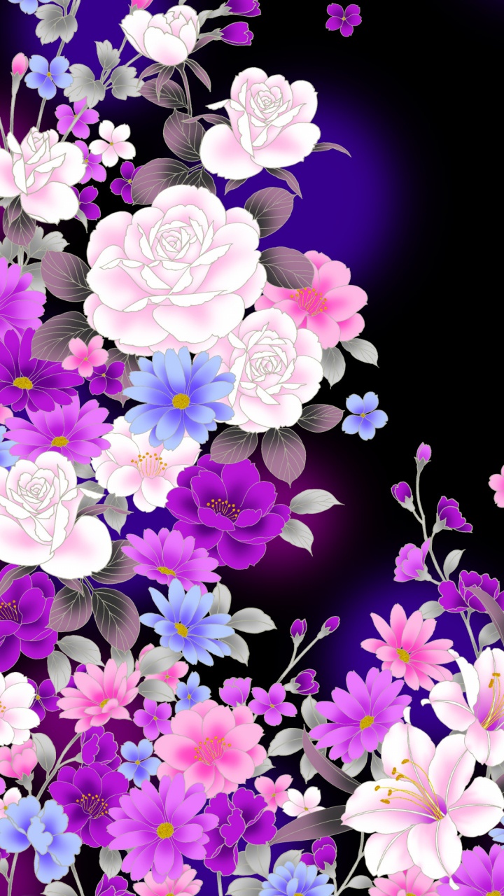 Fleurs Violettes et Blanches Avec Des Feuilles Vertes. Wallpaper in 720x1280 Resolution