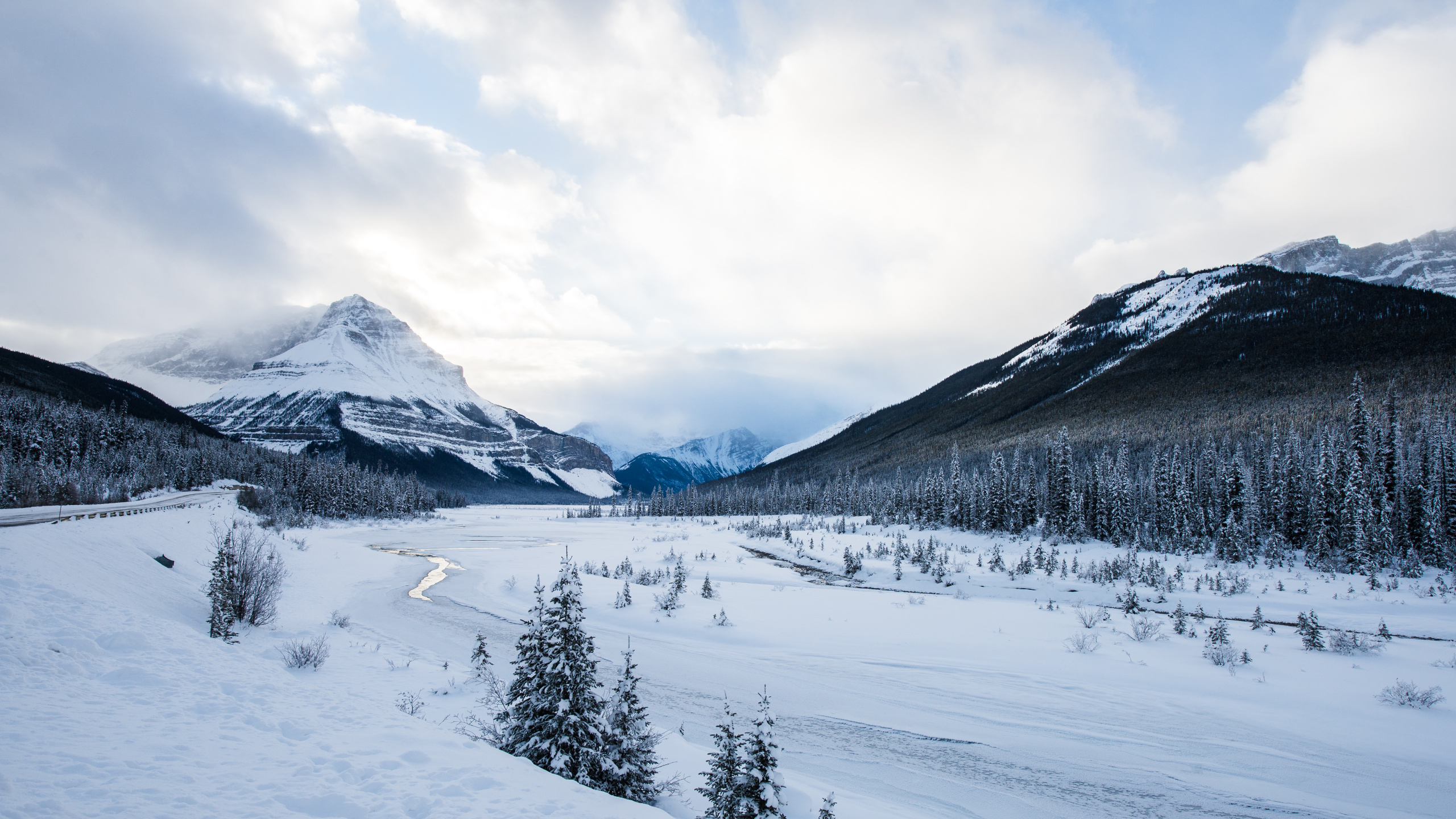 Neige, Nature, Ski, Hiver, Rivière. Wallpaper in 2560x1440 Resolution