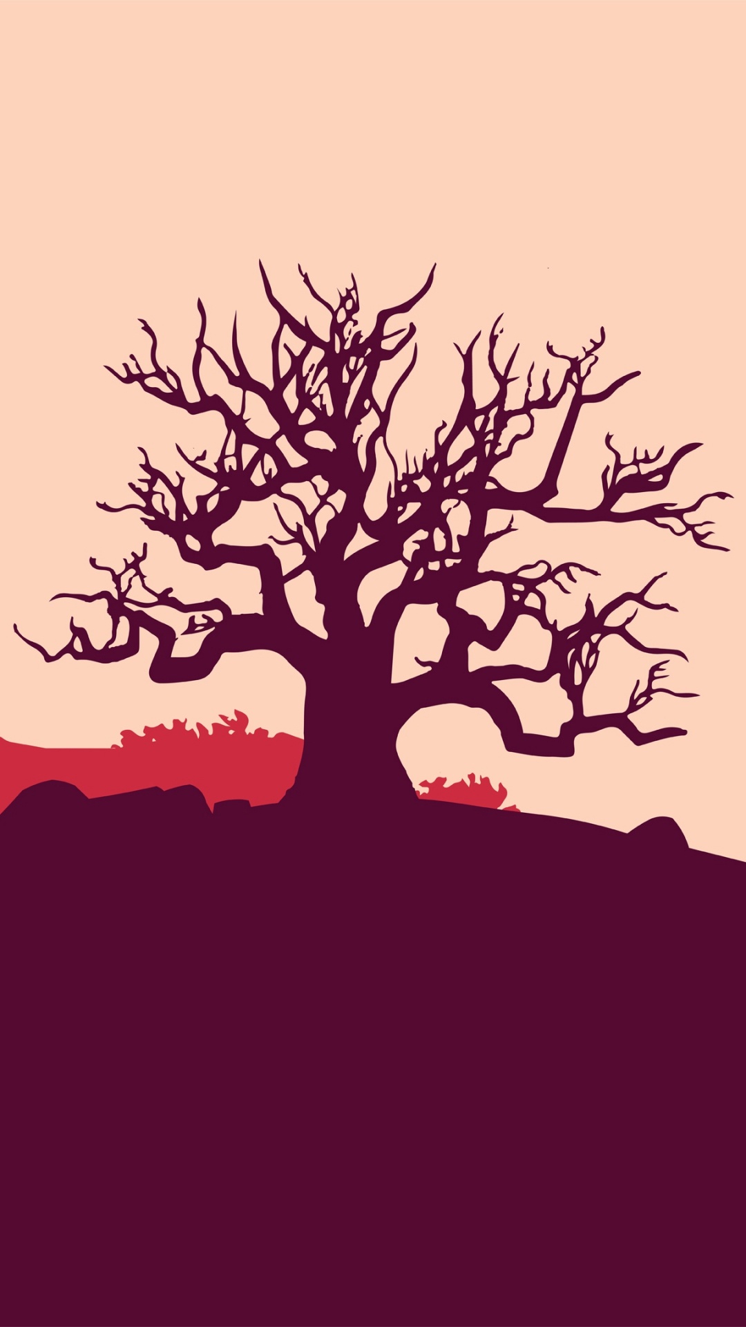 Silhouette D'arbre nu Sur la Colline Pendant le Coucher du Soleil. Wallpaper in 1080x1920 Resolution