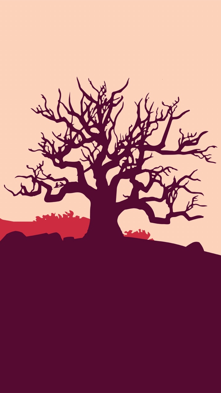 Silhouette Eines Kahlen Baumes Auf Einem Hügel Bei Sonnenuntergang. Wallpaper in 720x1280 Resolution