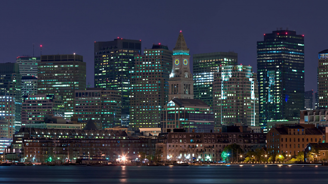 Skyline Der Stadt Bei Nacht Night. Wallpaper in 1280x720 Resolution