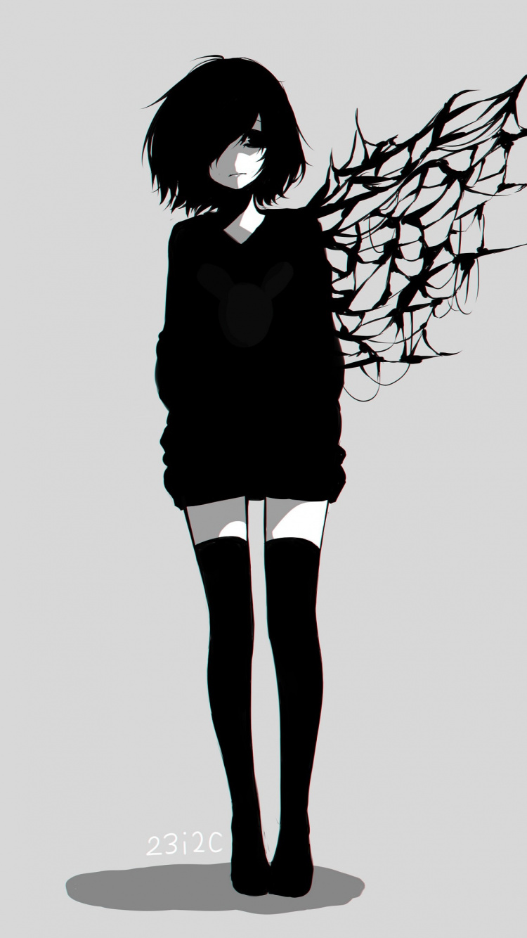 Mujer en Camisa de Manga Larga Negra y Pantalón Negro de Pie. Wallpaper in 750x1334 Resolution