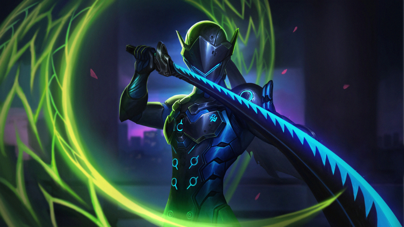 Green and Black Robot Holding a Guitar. Wallpaper in 1366x768 Resolution