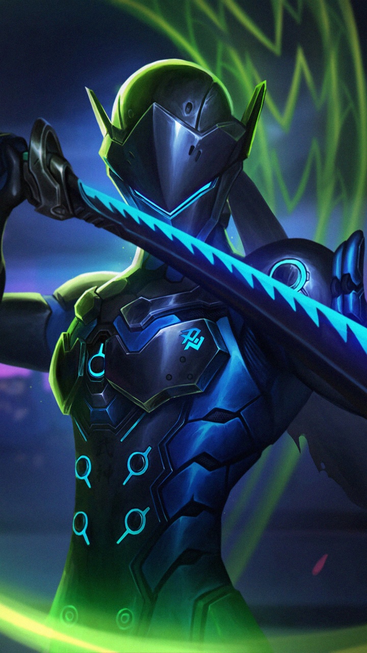 Robot Vert et Noir Tenant Une Guitare. Wallpaper in 720x1280 Resolution