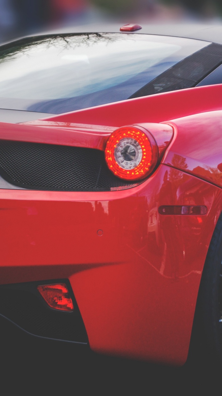Red Ferrari 458 Italia on Road. Wallpaper in 720x1280 Resolution