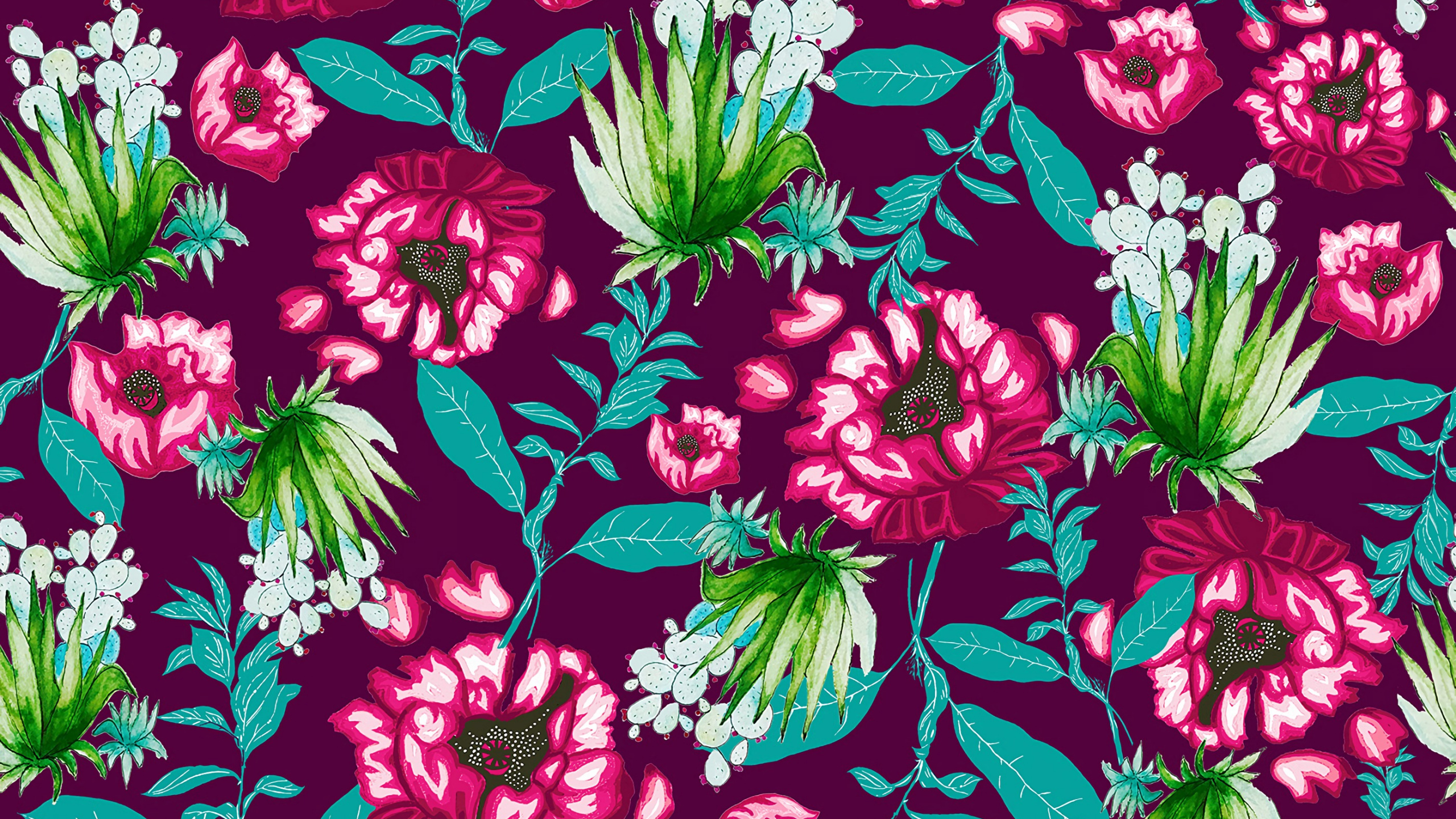 Blatt, Blühende Pflanze, Design, Blumenmuster, Malerei. Wallpaper in 2560x1440 Resolution
