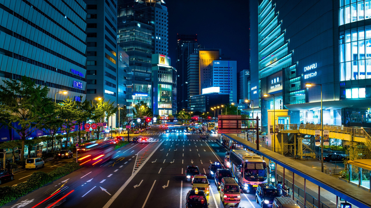 Cars on Road in City During Night Time. Wallpaper in 1280x720 Resolution