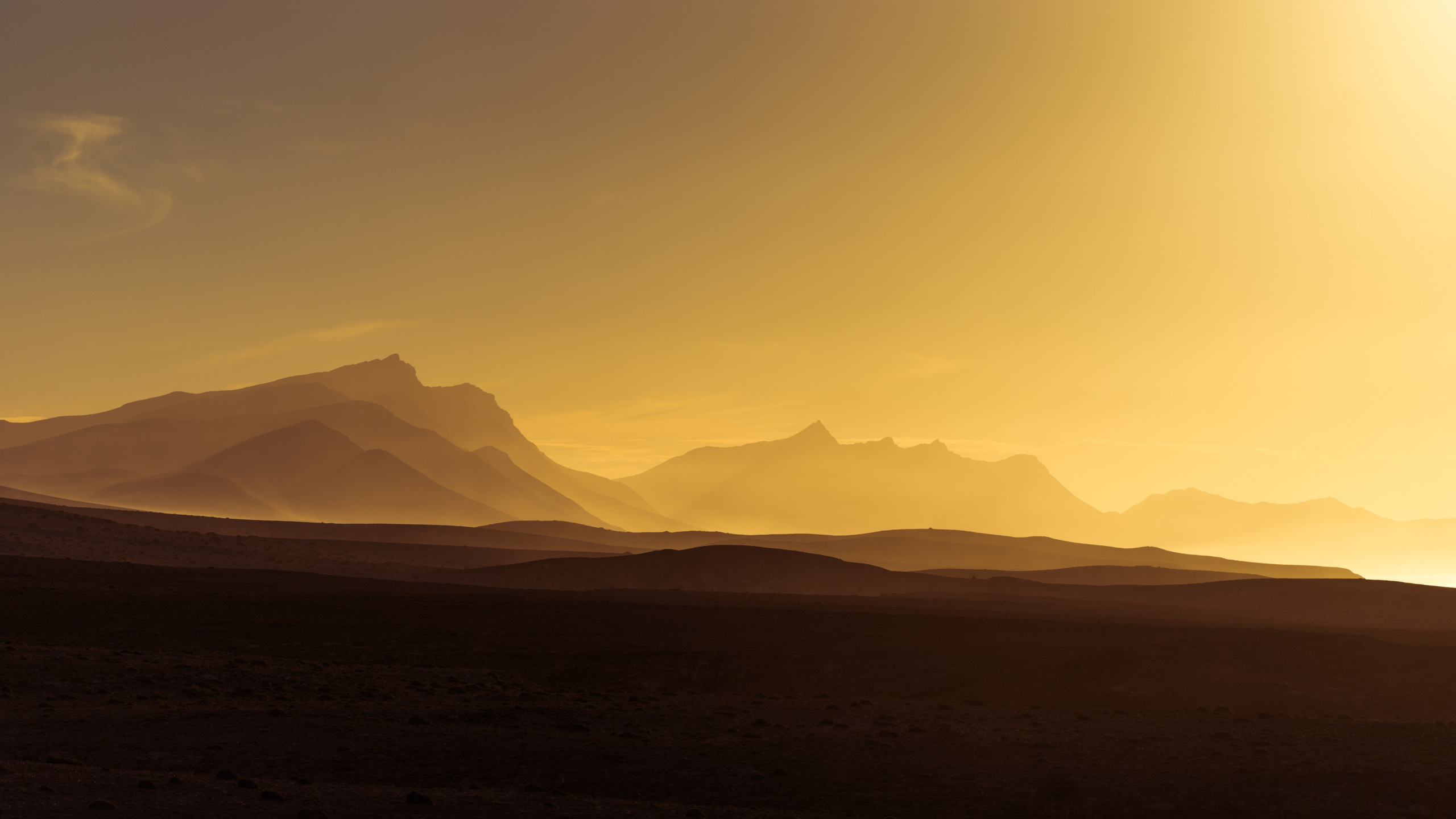 Gold Mountains, Mountain, Fuerteventura, Dusk, Sunset. Wallpaper in 2560x1440 Resolution