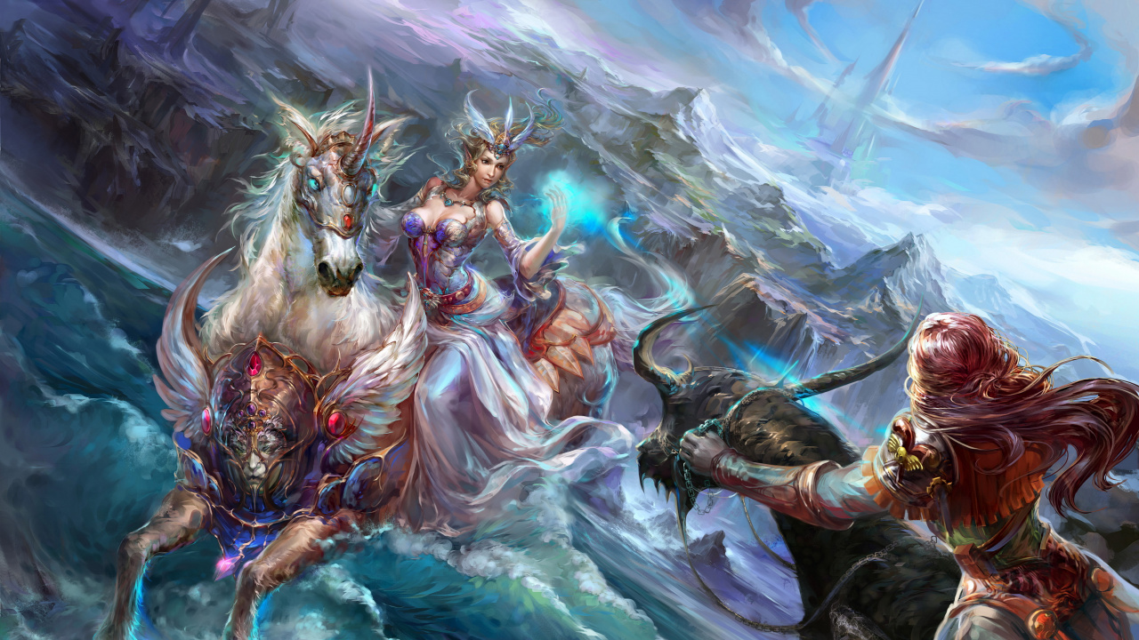 Man in Brown Jacket Riding White Horse Painting. Wallpaper in 1280x720 Resolution