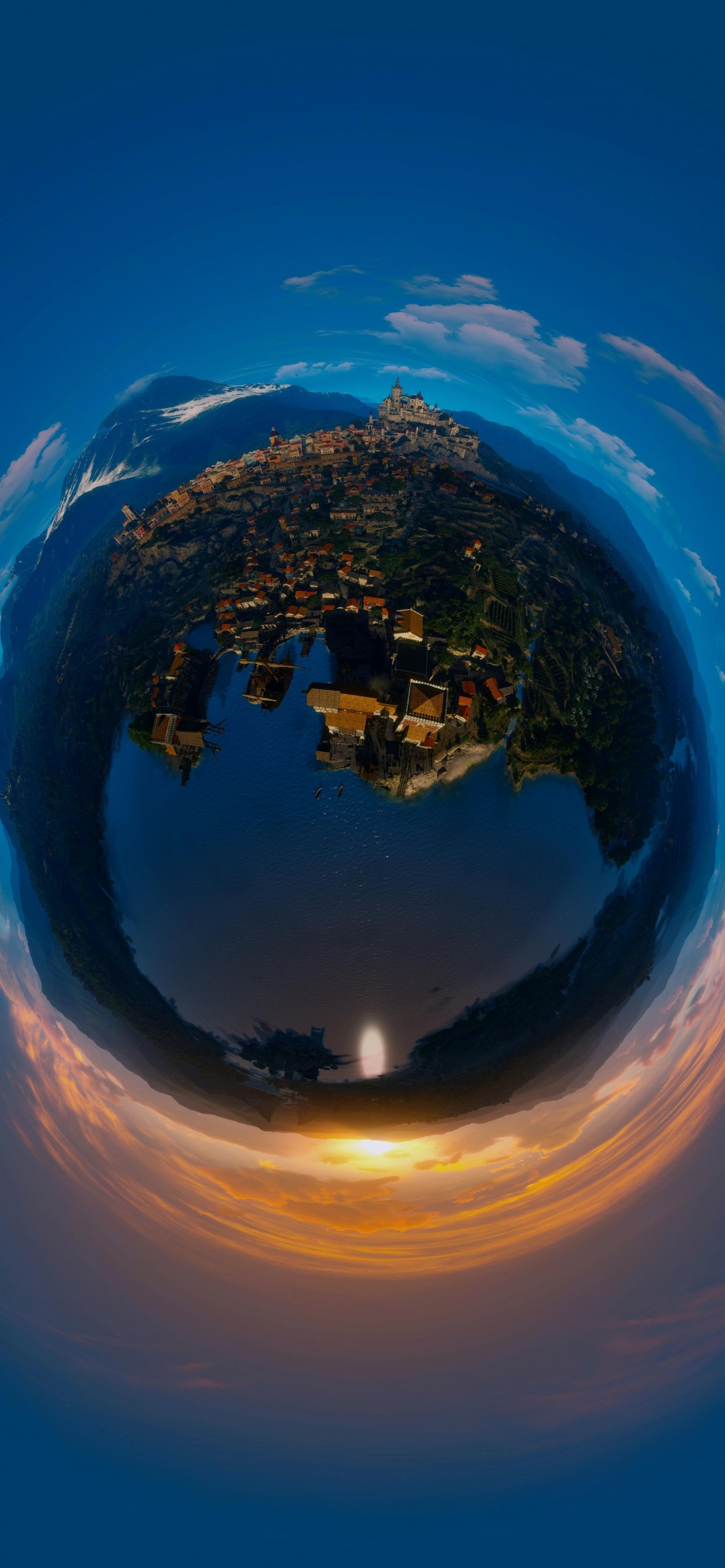 Blauer Und Gelber Planet Mit Sonne. Wallpaper in 1242x2688 Resolution