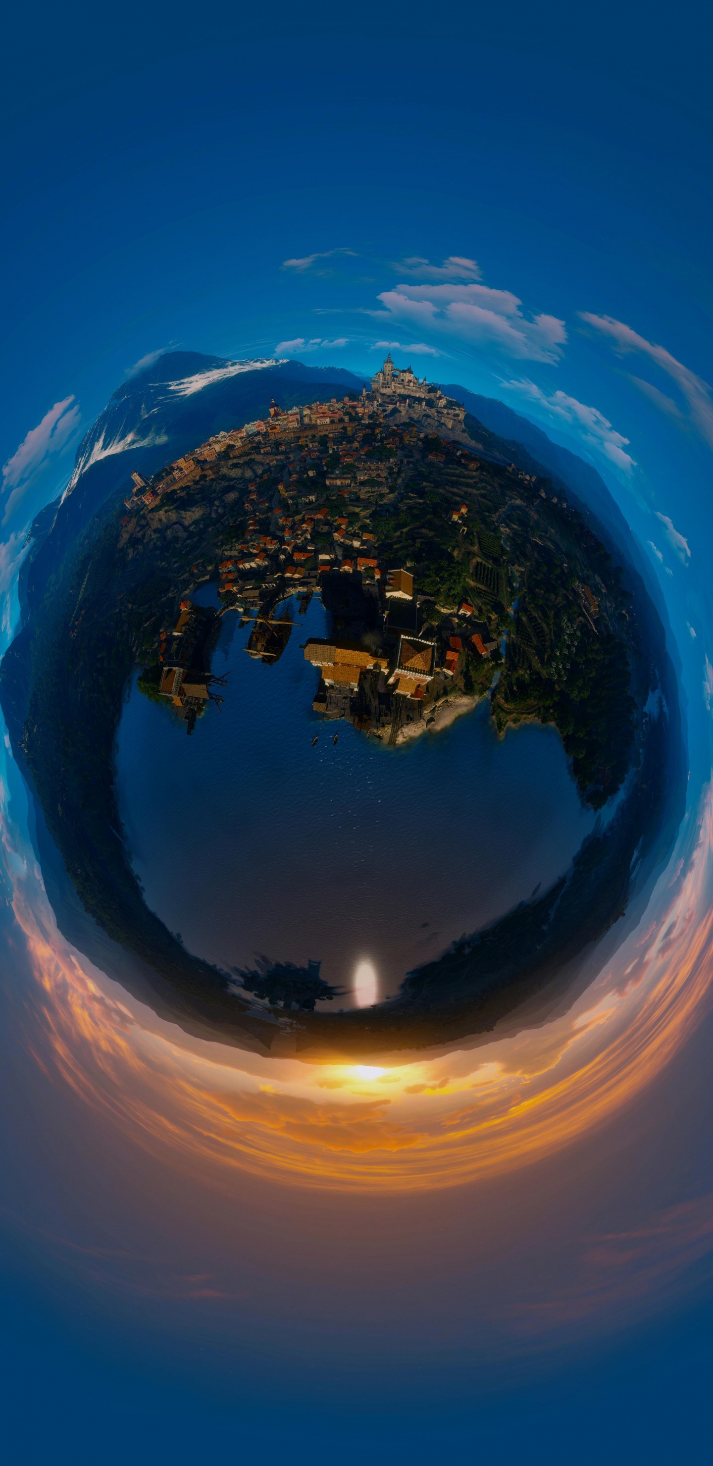 Blue and Yellow Planet With Sun. Wallpaper in 1440x2960 Resolution