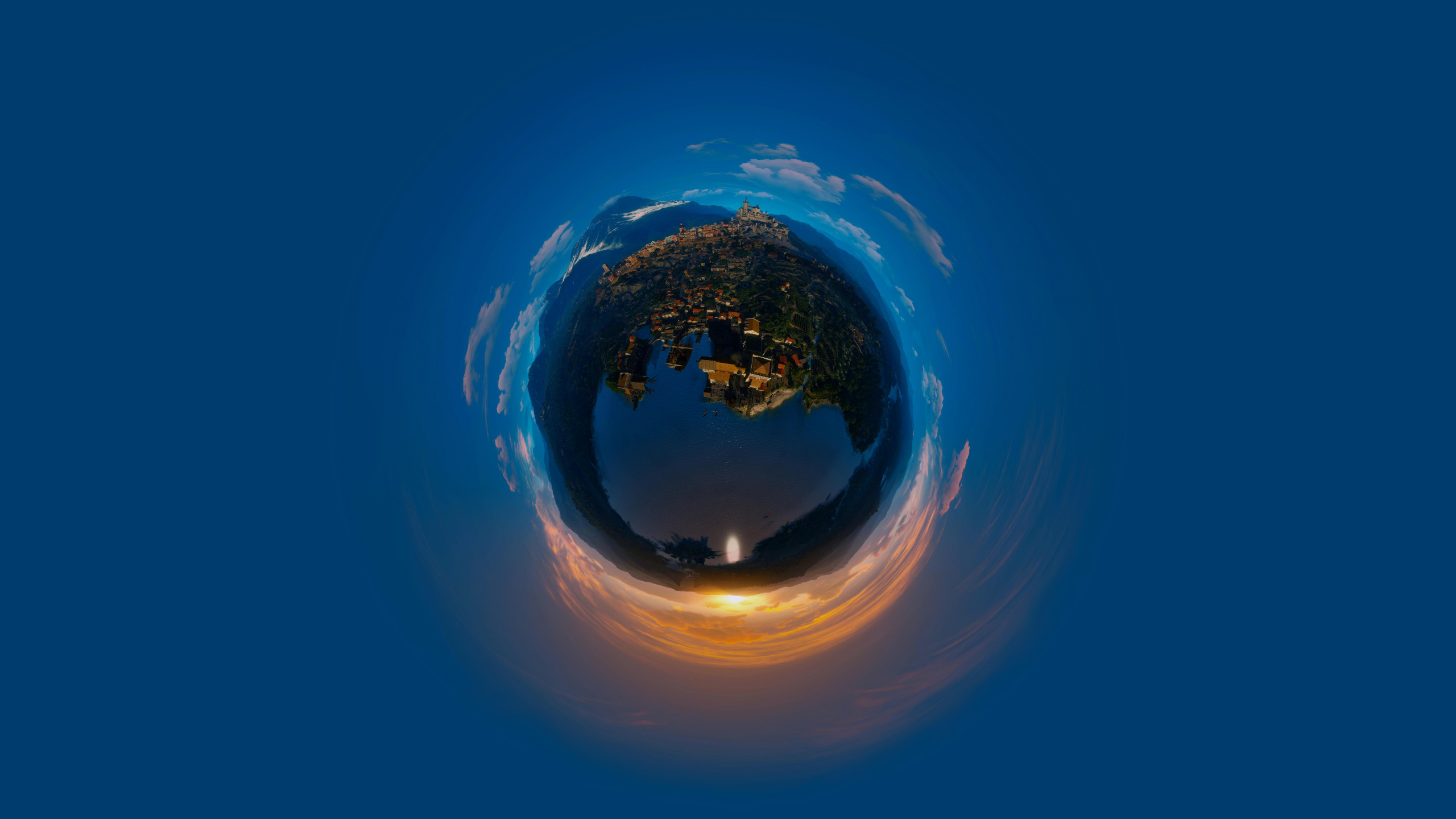 Planète Bleue et Jaune Avec Soleil. Wallpaper in 2560x1440 Resolution