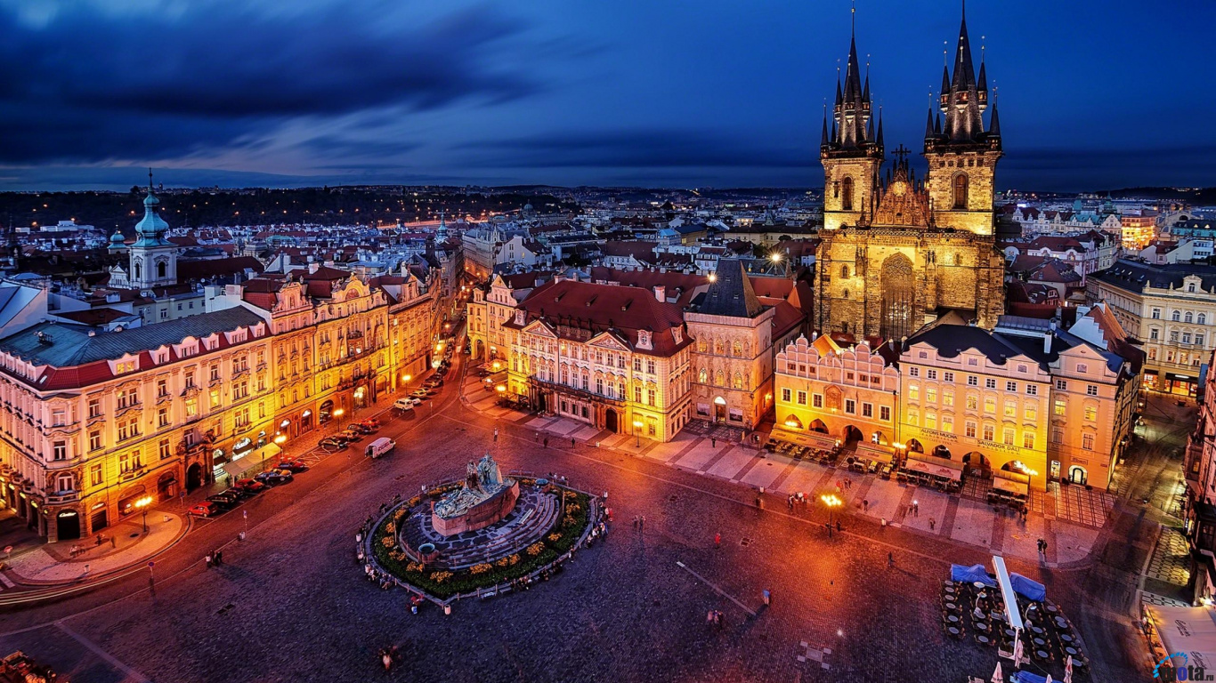 Aerial View of City During Night Time. Wallpaper in 1366x768 Resolution