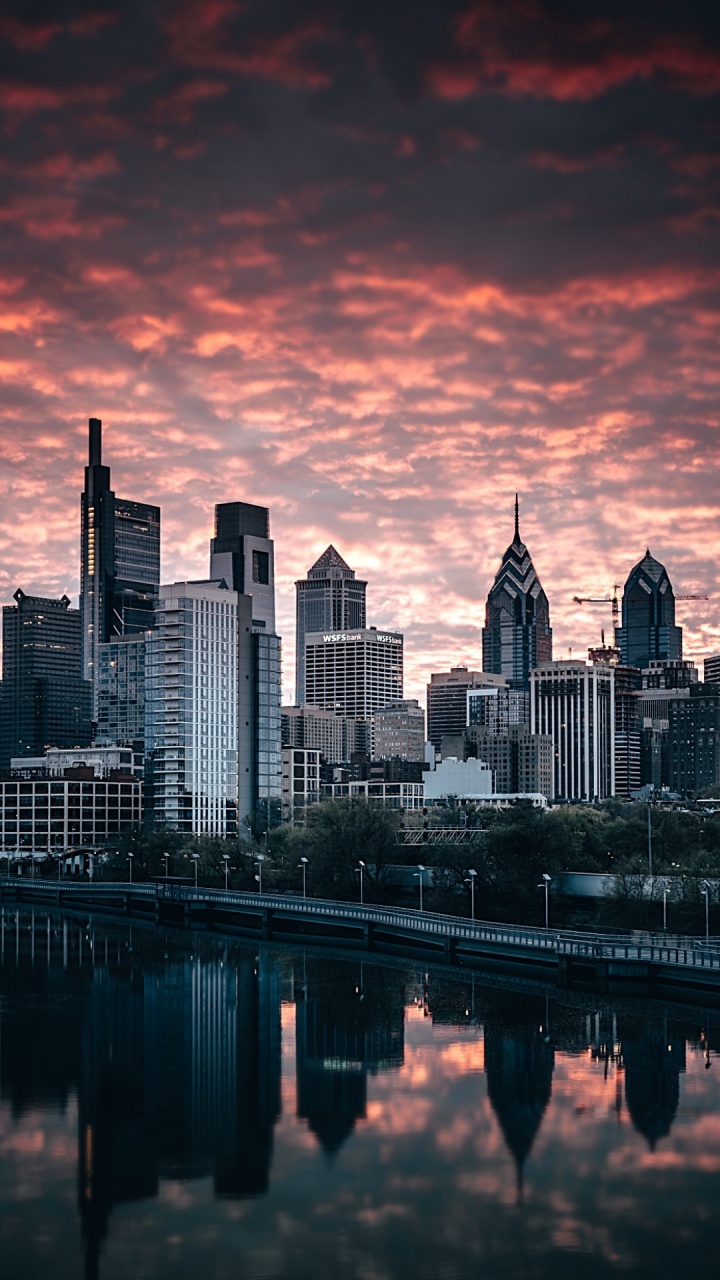 Philly Skyline, 19103, Los Angeles, Cloud, Water. Wallpaper in 720x1280 Resolution